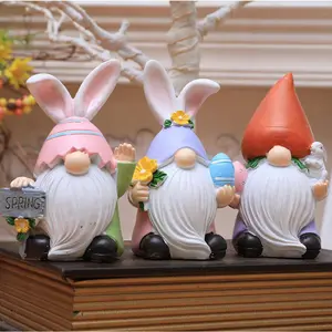 Colorful Polyresin Dwarf Easter Rabbit Decoration, Desktop Spring Dwarf Statue, Classic Style Resin Decor for Home Farmhouse Garden Table, Decorative Figurines, Resin Figure, Ornaments