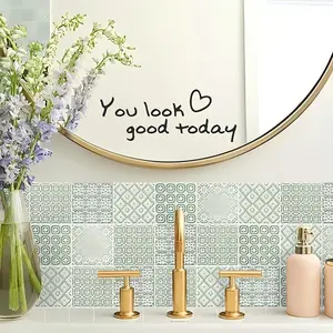 1PC This "Today You Look Great" Makeup Mirror Affirmation Sticker - Self-Adhesive, Modern Pooh Decorative Sticker for Living Room, Bedroom or Bathroom - Perfect for Windows, Walls and Doors - Enhances the elegance of home decor, Decorative Stickers