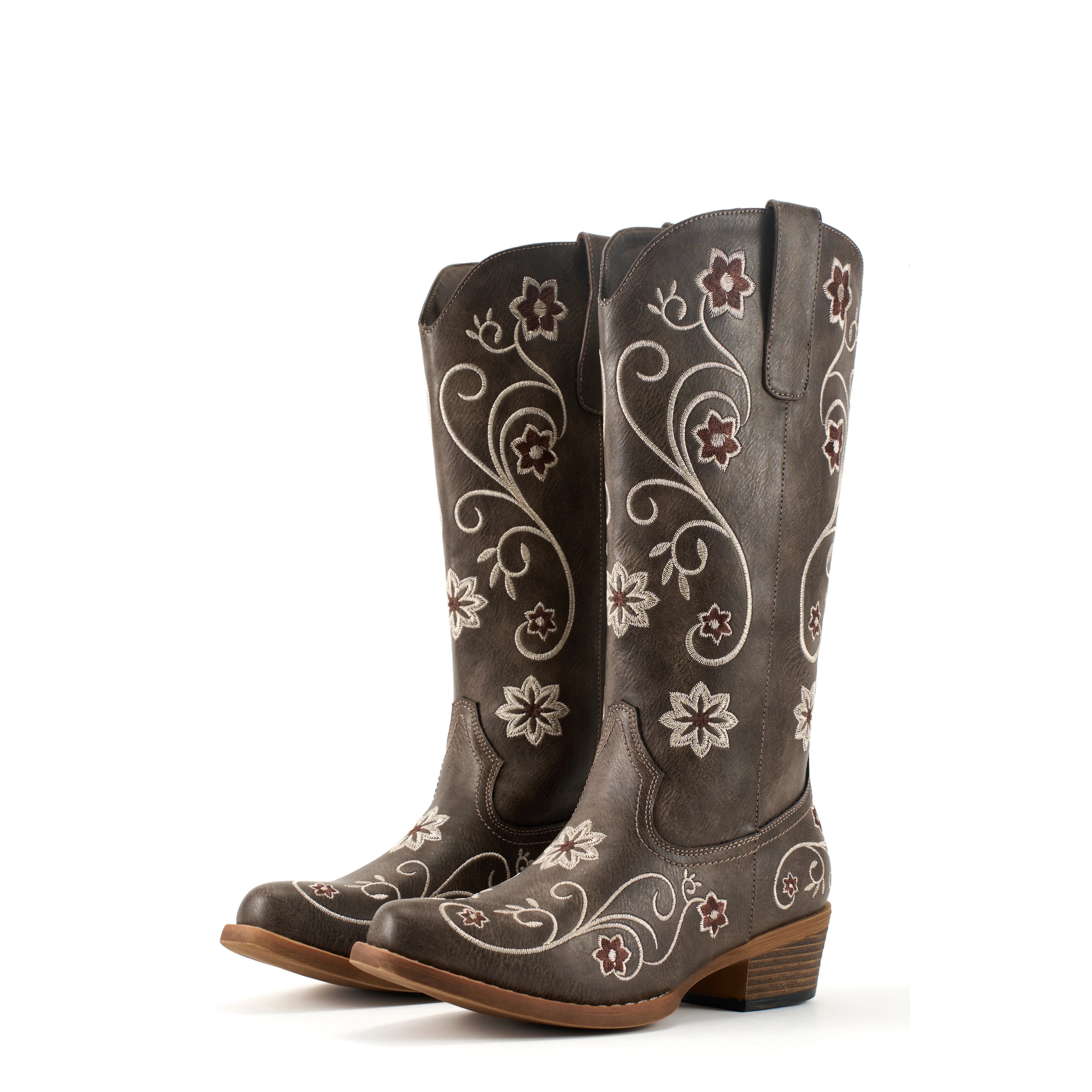 Cowboy Boots For Women Mid Calf Western Cowgirl Boots | Chunky Heel Snip Toe Stitched Embroidery Ideal for Country Concert Dancing Wedding