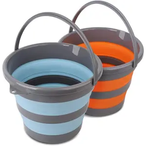 2 Pack Collapsible Plastic Bucket 2.6 Gallon Each Foldable Round Tub Space Saving Portable Water Pail for House Cleaning Garden Camping Fishing Blue & Orange