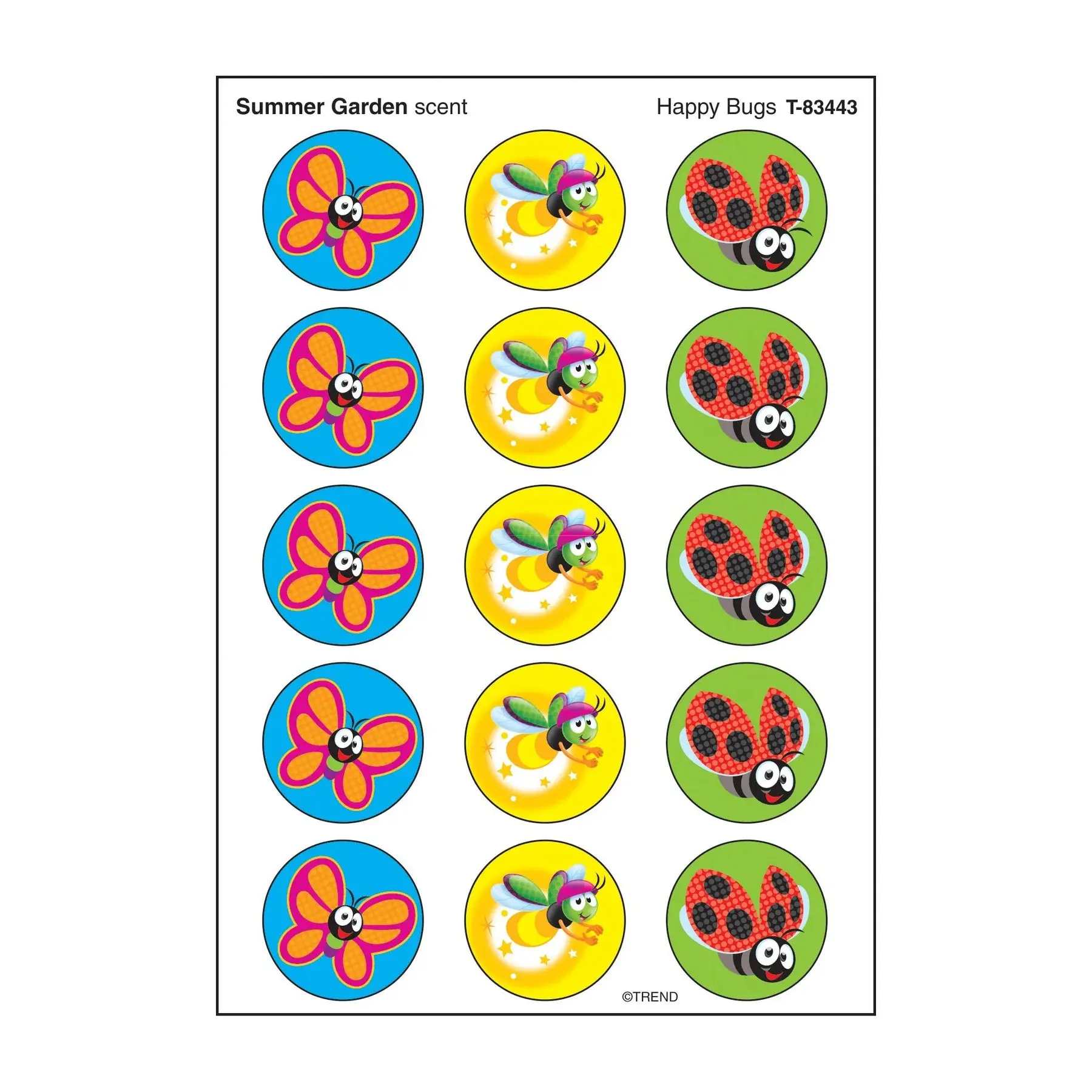 Happy Bugs, Summer Garden scent Scratch 'n Sniff Stinky Stickers® – Large Round