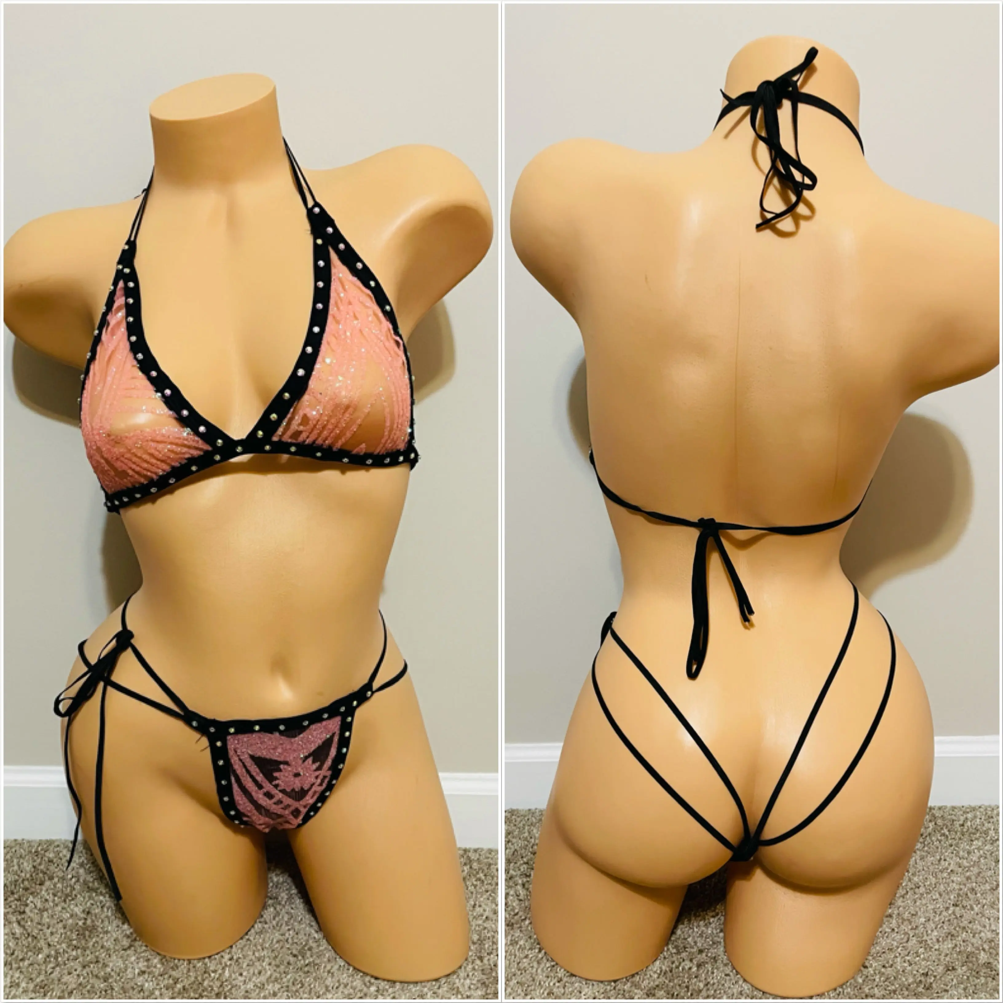 Peach Sequins Two Piece Bikini Outfit