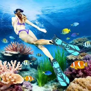 Adjustable Open-Foot Fins with Mesh Bag, Travel Size Snorkeling Equipment, Short Diving Flippers for Swimming and Underwater Exploration