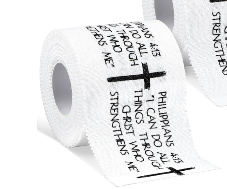 2 Pcs Set Christian Athletic Tape 2IN X 23FT Cotton Zinc Oxide White Athletic Tape, Cross Athletic Wristband for Tennis, Religious Bible Verse Athletic Tape, Christian Gift for Men and Women