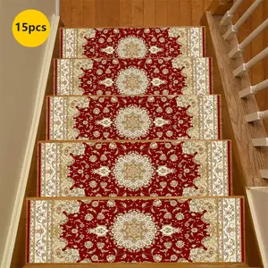 Non-Slip Stair Carpet, Step Protection Carpet, Decorative Bordered Stair Mat, Floral Pattern Rug, Vintage Design Rug for Home Decoration & Bedroom Accessories - Suitable for Indoor, Outdoor Stairs & Multiple Scenarios