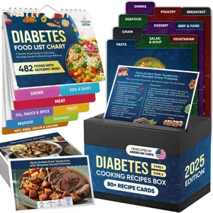 Wooden Recipe Box & Fridge Diabetes Food List Chart – 80+ Easy Recipes in 10 Categories with Diabetic Food List and Meal Planner, Glycemic Index & Nutritional Information for Diabetic-Friendly Foods