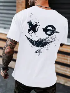 Men's Halloween Smiley Face T-Shirt, Lightweight Breathable Casual Style Shirt, Perfect for Gothic Parties & Daily Wear, Summer Short Sleeve
