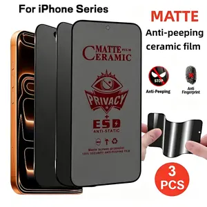 3 Packs Matte Privacy Ceramic Screen Protector For iPhone 17 Air/17 Pro Max/17 Pro/17/16E/16/15/14/13/12/11/Pro Max/Pro/Plus/X/XS/XR/XS MAX,Soft Film,Full Coverage,Matte Surface,Privacy Protection,Anti-Fingerprint,Anti-Spy,Scratch-Resistant,Bubble-Free