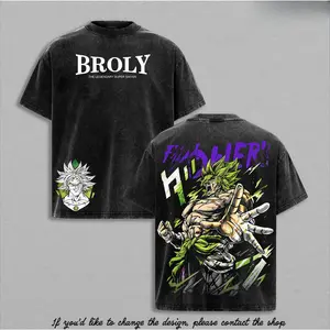 Women's DBZ Broly The Legendary Anime Retro Fashion T-Shirt, Short-Sleeve Casual Vintage Washed Graphic Tee, Heavy Cotton Fabric Streetwear Gym Pump Cover for Anime Fans