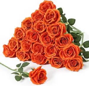 20 count 4'' Big Orange Artificial Roses, Large Flower  Silk Rose  Real Touch,  Roses Long Stems Realistic Bouquet for Wedding, Table Centerpiece  Decor