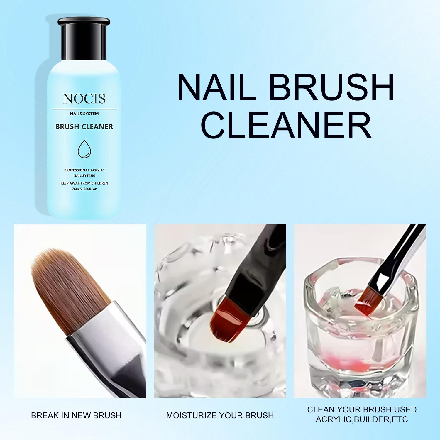 2Pcs 75ml Nail Brush Cleaner, Professional Acrylic Nail Brush Cleaner Solution, Nail Art Brush Restorer & Cleaner for Gel Polish, Acrylic Liquid, Nail Glue, Residue Remover, Manicure Tool Cleaner for Nail Techs