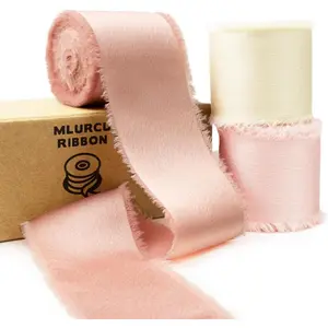 Rose Gold, Pink Silk Ribbon 1-1/2 Inch x 21 Yards Chiffon Frayed Ribbon for Flower Bouquet, Gift Wrapping, Wedding, Bridal Shower, Baby Shower, Christmas, Crafts