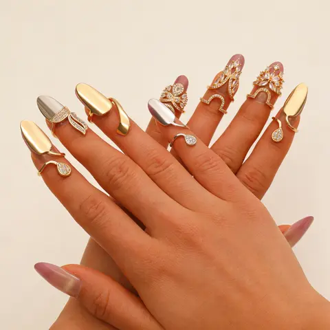 Women's 10pcs Adjustable Basic Fingerrings - Female Fashion Costume Jewelry with Synthetic Coloured Gemstones, Gold/Silver Shine Metal Coating for Daily Wear