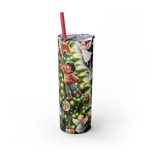 Diverse Holiday Magic Skinny Tumbler: Illuminate Your Day with Christmas Stories and 24hr Insulation