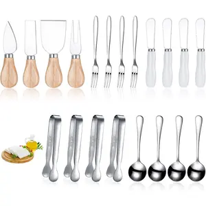 20 count Charcuterie Board Accessories Cheese Butter  Set Charcuterie Utensils Butter Spreader  with Wooden Handles Mini Serving Tongs Spoon Appetizer Fork for Christmas Party(Chic Style)
