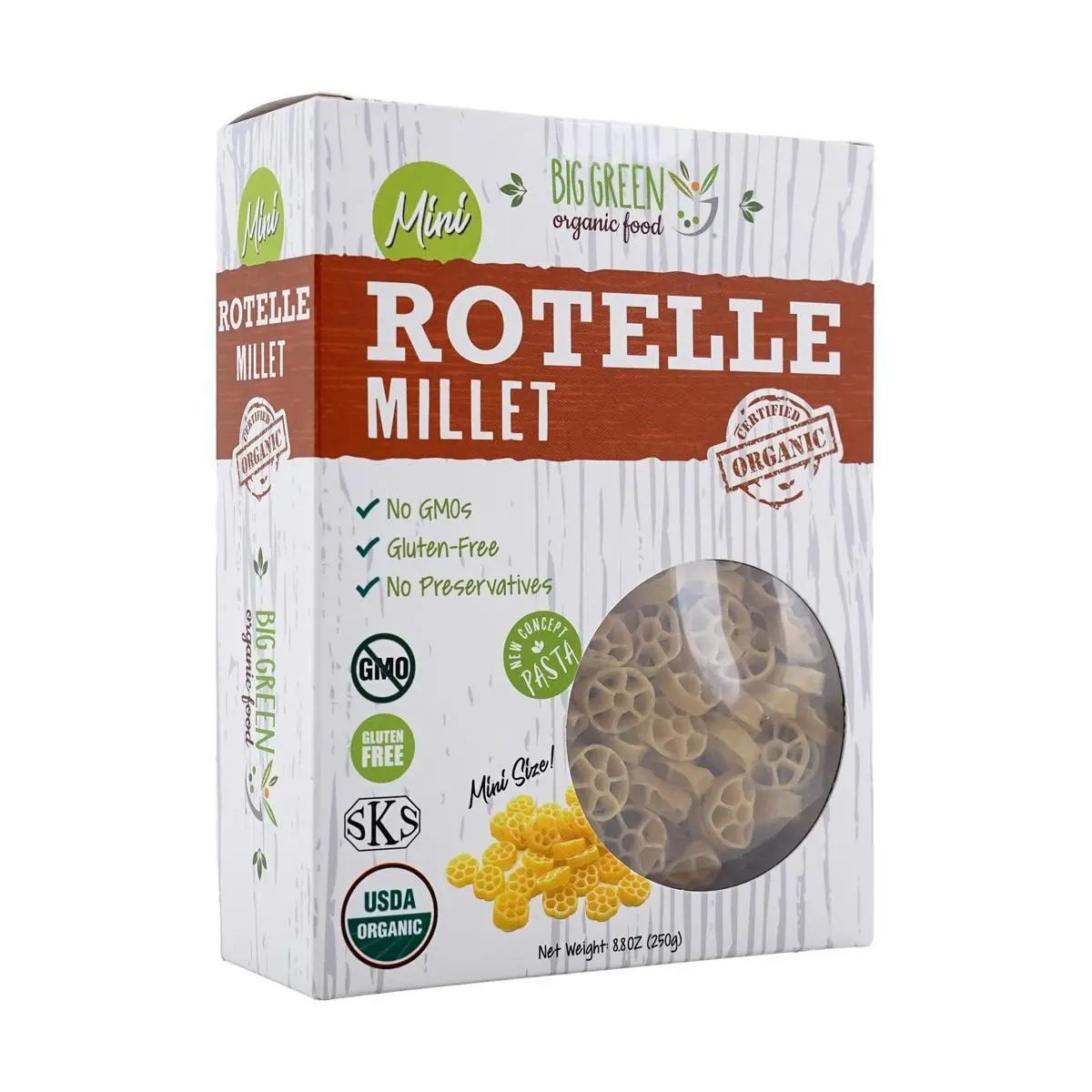 BIG GREEN Organic Mini Millet Wheels Pasta - Gluten-Free, Vegan Italian Spaghetti for Healthy Eating, 250g
