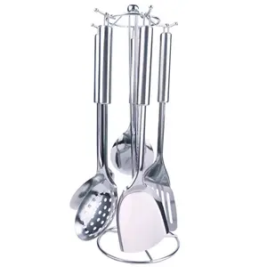 6pcs Kitchen Stainless Steel Spatula Set, Non-Stick Cookware Utensils, Durable Kitchenware, Home Kitchen Use, Fry Spoon, Soup Ladle, Skimmer, Home Cooking Tools