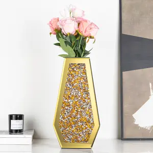 SHYFOY Gold Crushed Diamond Mirror Vase Large Crystal Flower Vases for Centerpieces Luxurious Rhinestone  Vase Home Decor , Can’t Hold Water Ornaments