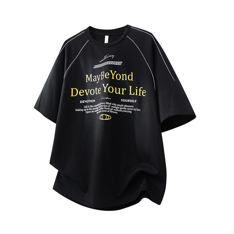 Men's Ultra Flow Short Sleeve T-Shirt for Summer, Raglan Sleeves, Visible Stitching, Letter Print, Loose Fit, Crew Neck — 26–366