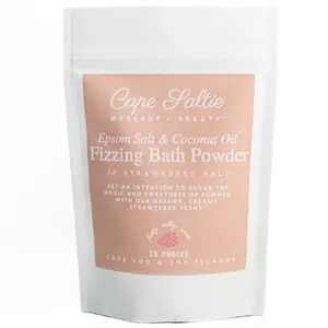 "Strawberry Malt" Vegan, Epsom Salt & Coconut Oil Fizzing Bath Powder, 15oz. — Fruity, Milky, Sweet.