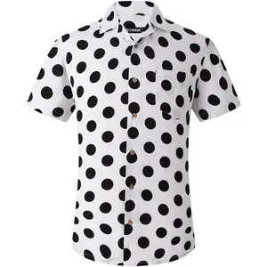 DOKKIA Men's Polka Dot Dress Shirt Short Sleeve Aloha Hawaiian Casual Summer Tropical Relaxed Soft Menswear Streetwear Tops
