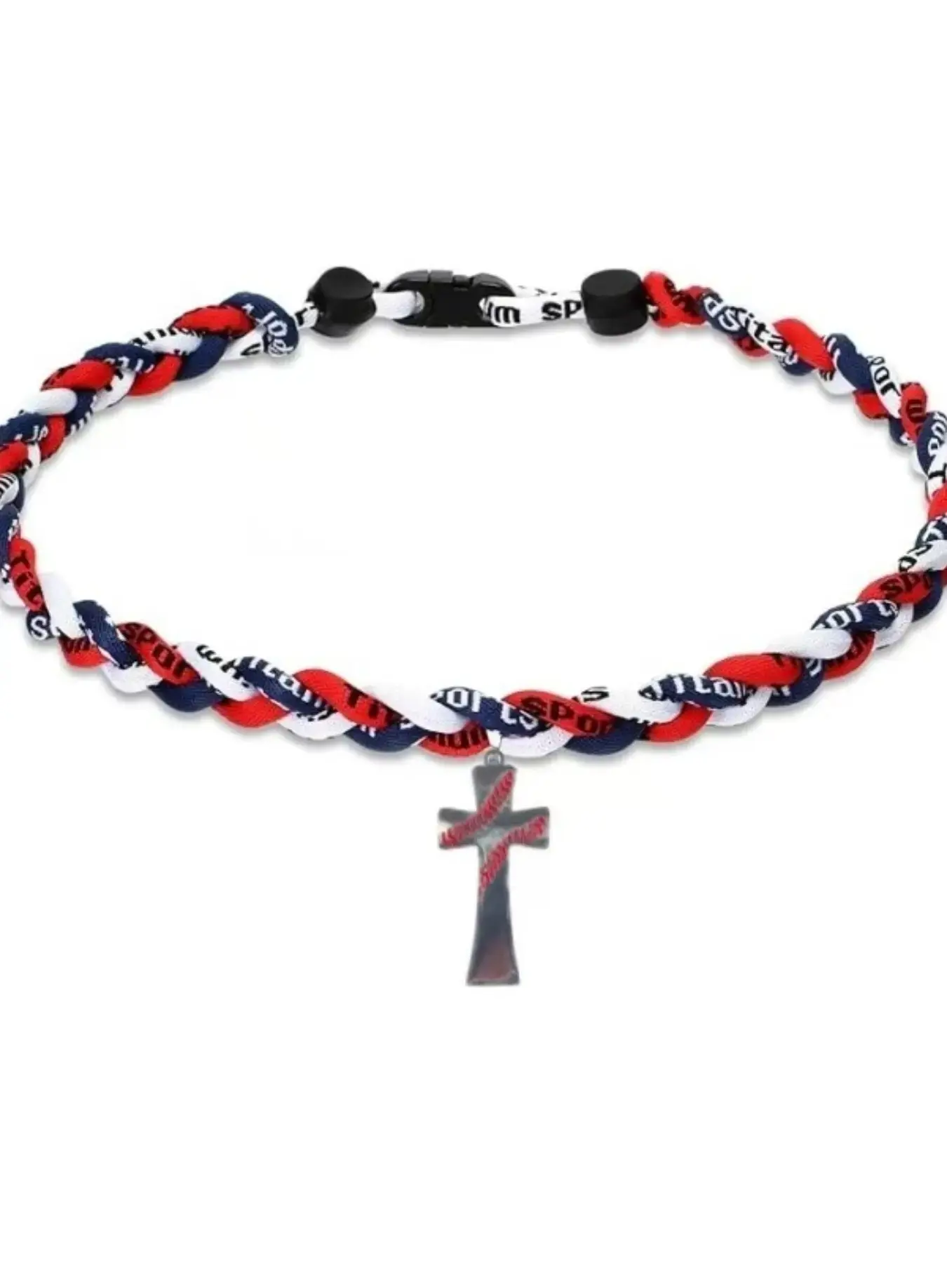 New Flat Cross Necklace with Stainless Steel Chain, Two Colors Three Colors Double Braided Baseball Football Basketball Rope, European and American Style, Durable Fashion Accessory