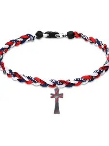 New Flat Cross Necklace with Stainless Steel Chain, Two Colors Three Colors Double Braided Baseball Football Basketball Rope, European and American Style