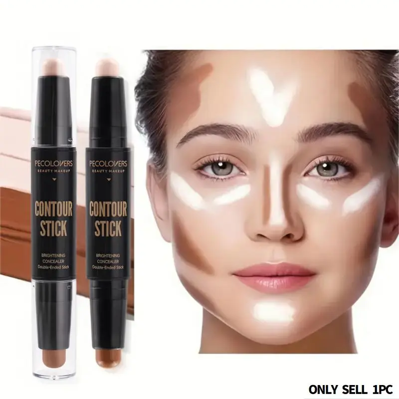 1pc Double-Head Concealer Stick, One end for contouring, concealing facial blemishes, Concealing Dark Circles, the other end for highlighting and brightening the face, making it more three-dimensional, busy professionals, daily use