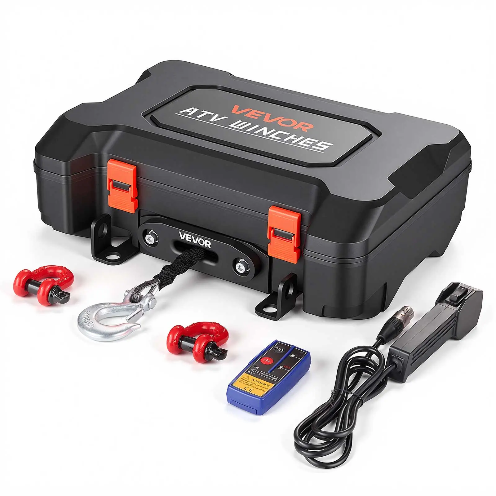 VEVOR Portable 12V DC Electric Winch, 3500 lbs Pull, 32.8 ft (10 m) Synthetic Rope, Wireless/Wired Remotes, Box-Style Recovery Kit, 153:1 Gear Reduction, Aluminum Frame, IP55 Rating, 3 m Cable Reach, Easy to Carry for ATV/UTV Off-Road Use