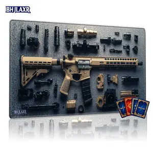 Tactical Rifle Components & Accessories Set - Tan Semi-Auto Rifle with Black Magazine & Rail System, Plus Scopes Sights Grips Mag Pouches Silencer Tool, Organized for AR-15/M4 Compatible Parts, Great for Tactical Enthusiasts