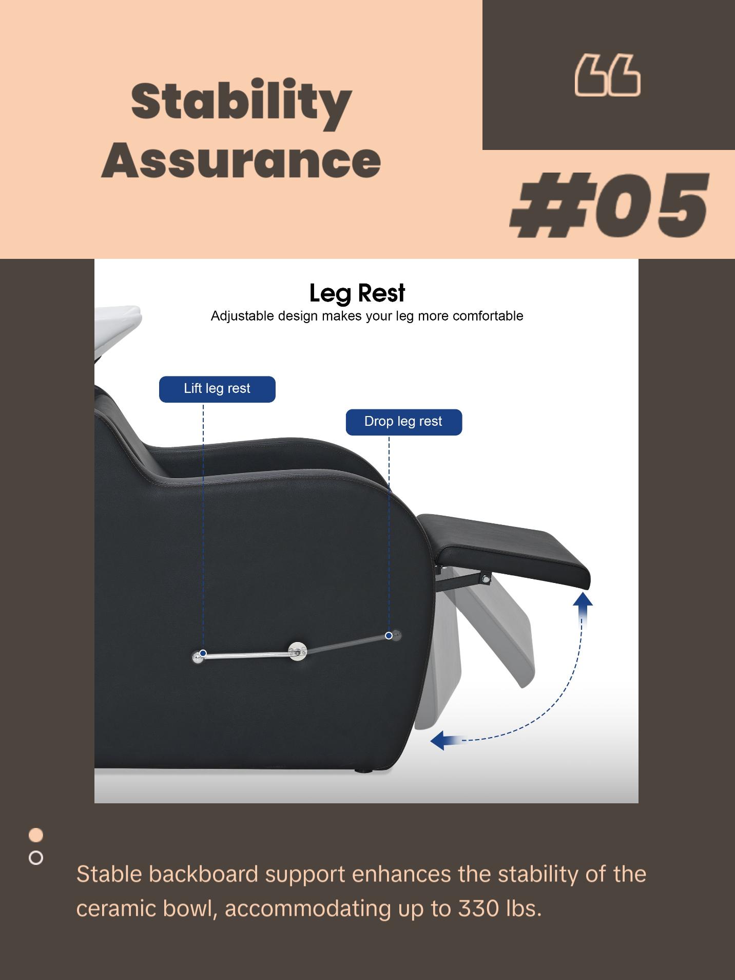 BarberPub Shampoo Bowl and Chair Set, Adjustable Ceramic Bowl and Chair for Salon 9312