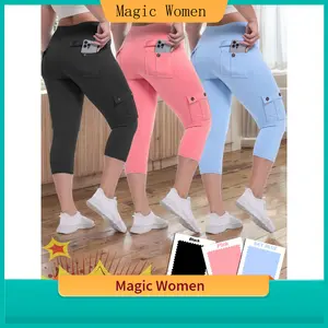 【Magic Women】3-packs High Waist Yoga Capri Pants 3pcs Capri Pants Set, 4 Way Stretch Butt Lifting Tummy Control, 4 Button Pockets Workout Running S Pants