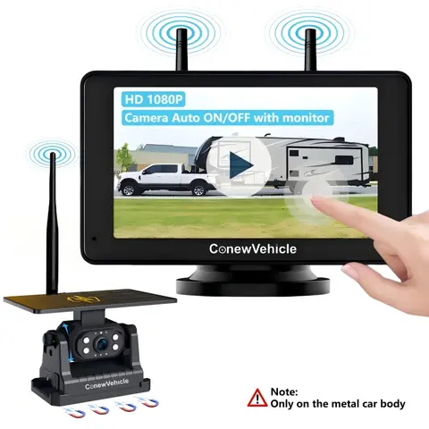 Wireless Magnetic Solar Backup Camera with 7'' IPS Touchscreen Monitor, HD 1080P Car Gadget, 1min DIY Setup, IP69 Waterproof, IR Night Vision, Auto Sleep Mode, Metal Build, USB Type-C, 328ft Wireless View, 1.5kg, Windshield-Mountable for Trucks/RVs
