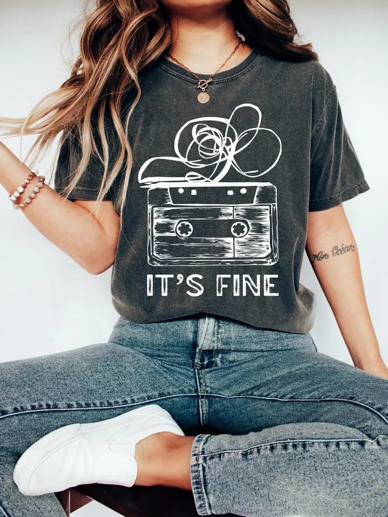 Comfort Colors Retro Cassette Tape T‑Shirt, It’s Fine Graphic Tee, 90s Music T-Shirt, Funny Tape Humor Top, Comfy Outfit