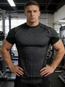 Men's Fitness Honeycomb Texture Tight-Fitting Quick-Dry Compression Sports Short Sleeve, Moisture-Wicking Gym Workout Top Athletic Compression Shirts