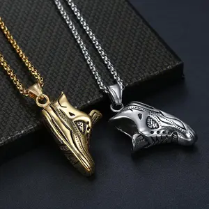 Stainless Steel Sneaker Necklace, Unisex Sports Themed Pendant, Trendy Streetwear Jewelry
