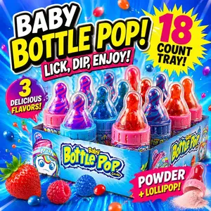 Topps Baby Bottle Pop Candy 18 Count Tray, Bottle-Shaped Lollipop & Dipping Powder Candy