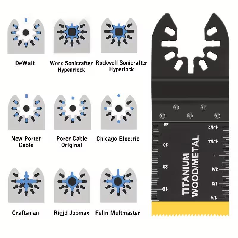 20PCS Oscillating Tool Blades, Titanium & HCS Oscillating Saw Blades for Metal/Wood/Plastic Cutting, Curved Edge Multi Tool Blades Compatible with Dewalt Bosch Milwaukee Ryobi