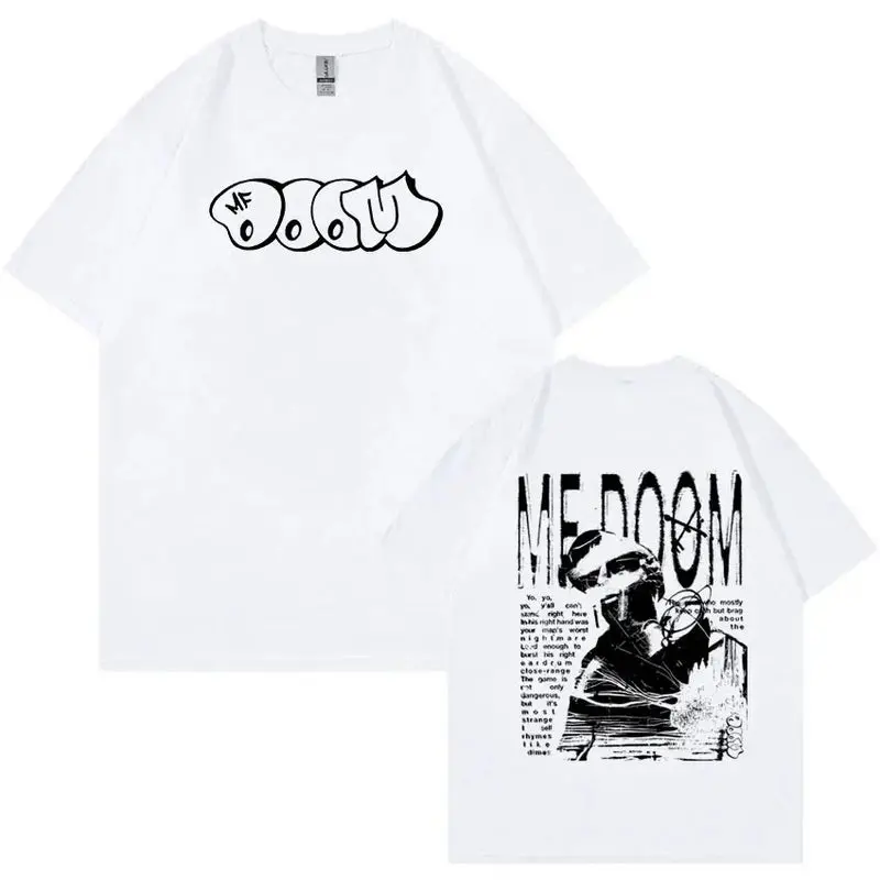 Mf Doom White Shirt - 100% Heavy Cotton, Black Color, Text Design, Durable Material, Versatile for Everyday Wear
