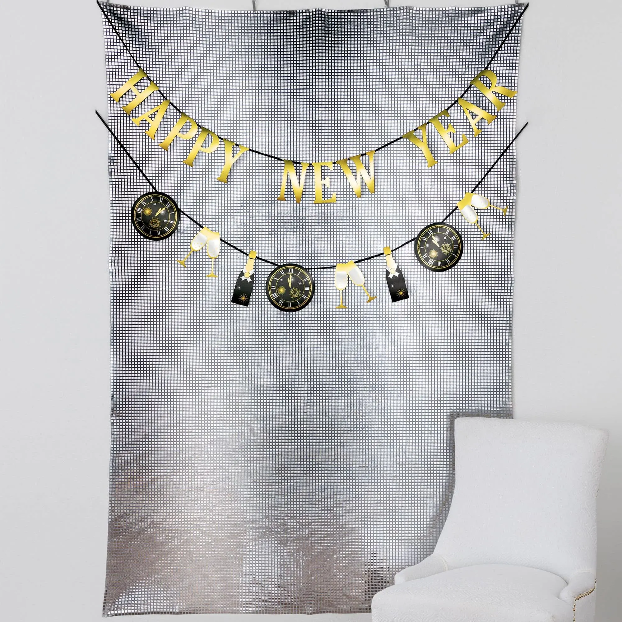 New Year's Eve Mirror Fabric Backdrop Set