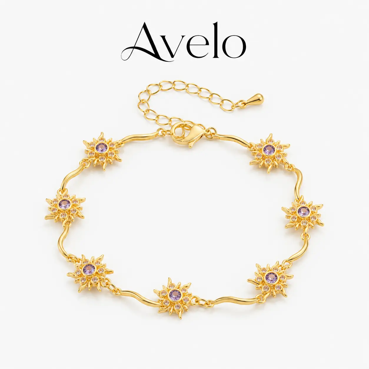 Vintage sun flower charm bracelet for women, gold crystal floral chain bracelet, boho celestial dainty wrist jewelry, adjustable sunflower bracelet gift