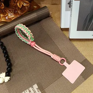 Adjustable Anti-Loss Phone Wrist Strap, Durable Nylon Rope Keychain, Geometric Design, Fits iPhone 17/16/15 Series, Colorful Braided Lanyard, Phone Charm