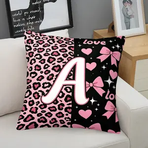 Pink Leopard Initial Letter A-Z Throw Pillow, Cute Bow Heart Cushion Accent Pillow, Includes Pillow Core, Soft Cozy Home Decor Pillows for Sofa Couch Bedroom Living, Gift for Teen Girls, Women and Y2K Aesthetic Lovers