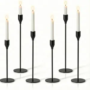 6pcs/3pcs Christmas Candle Holders, High Conical Metal Candle Stands, Modern Table Centerpiece, Party Church Fireplace Decor