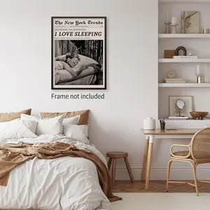 Retro Black and White Feminist Wall Art Newspaper Aesthetic Canvas Posters Vintage Funky Girl Sleeping Prints for Girly Dorm Bedroom Wall Decor Unframed(Note: Frame shown for display only) Tombstone Wall Art Modern Home Decoration