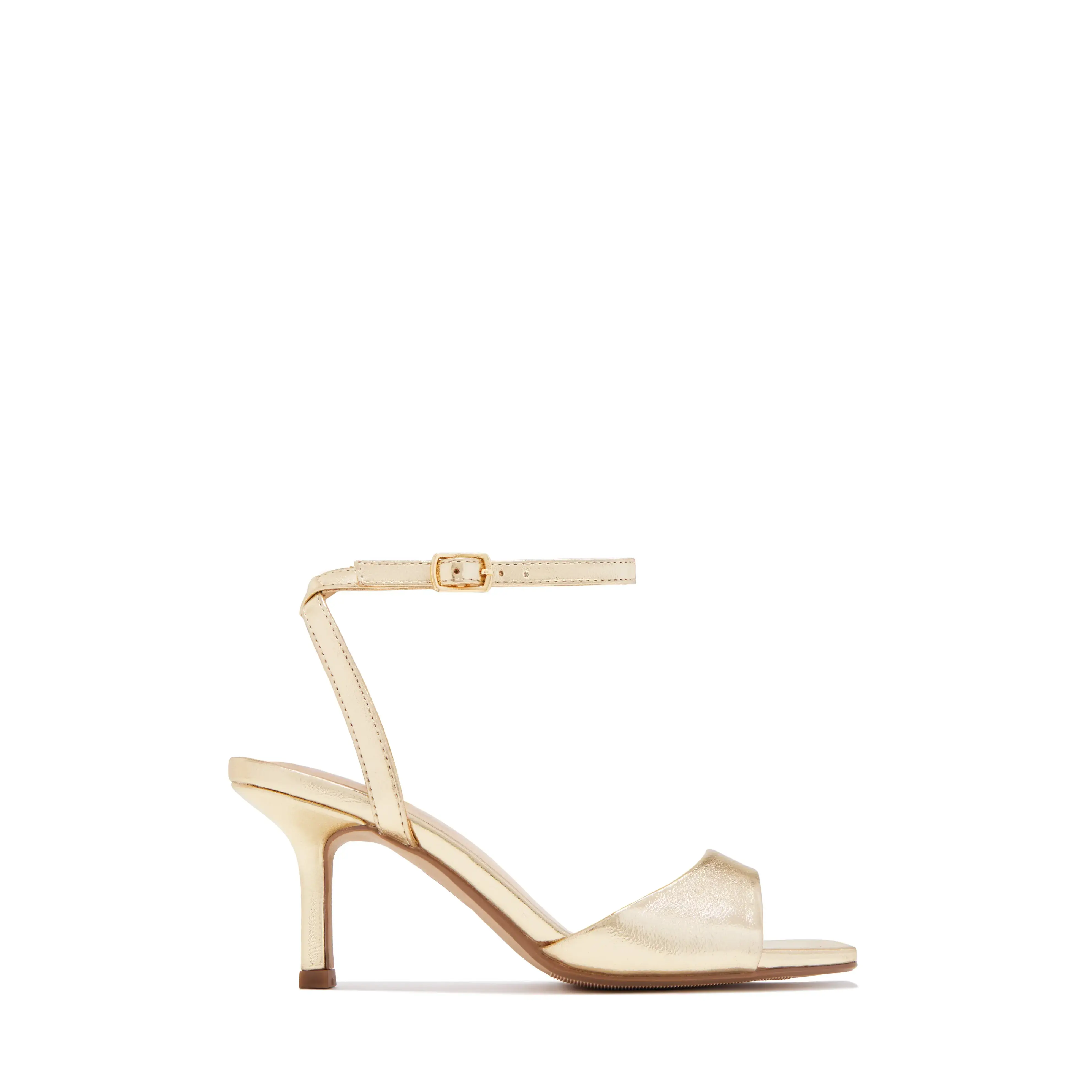 Everly Ankle Strap Single Sole Heels - Gold