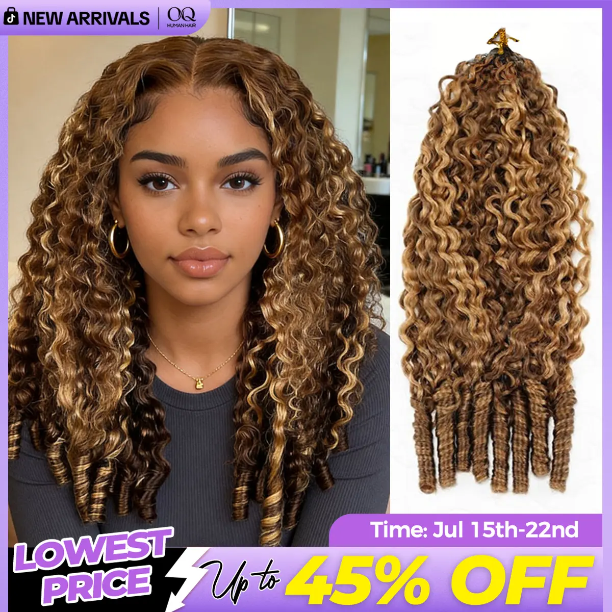 OQ HAIR Highlight 4/27 Burmese Curly Crochet Human Hair With Miracle Knots Boho Braids Time-Saving Wear #DealsForYouDays
