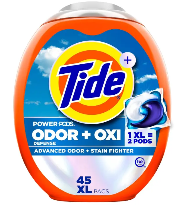 Tide Odor Defense + Oxi Laundry Detergent Pacs, Original Scent, 45 Count, Advanced Odor + Stain Fighter