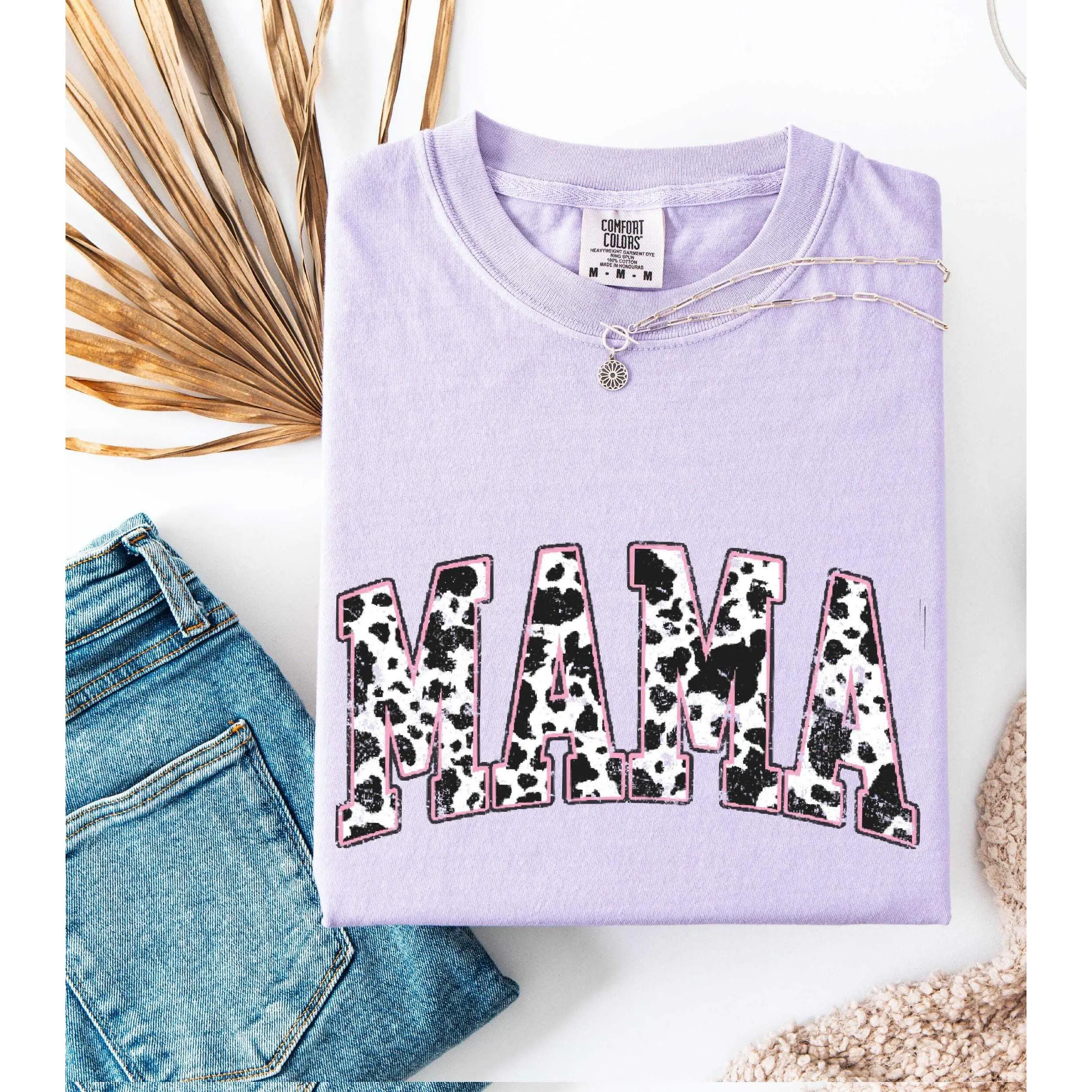 Comfort Colors® Cow Patterned Mother Shirt, Cow Lover Mama Tee, Mom Pregnancy Gift Shirt, Momma Top Womenswear Flat Tshirt Cotton Fabric
