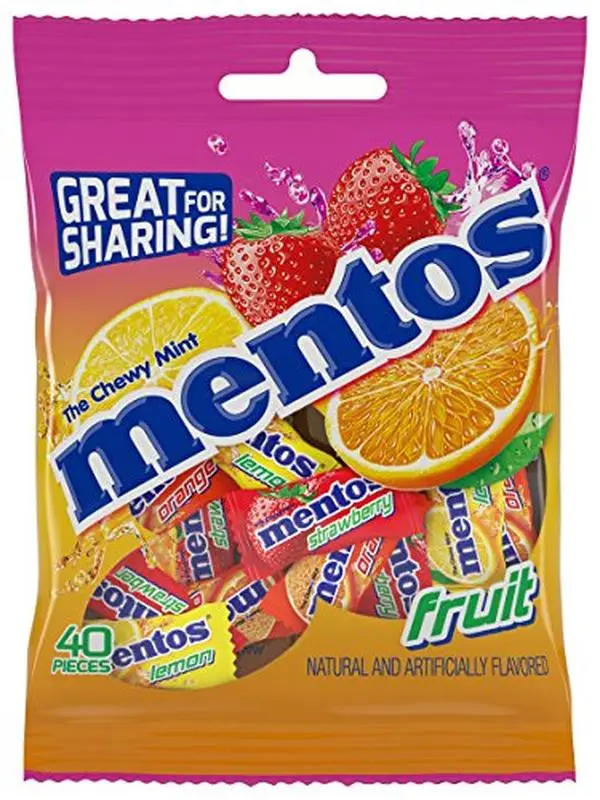 Mentos Chewy Mint Candy, Fruit, Individually Wrapped 40 Piece Bulk Peg ...